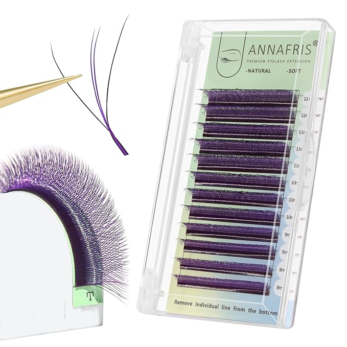 3D W Shape Purple Dual Core Premade Fan Eyelash Extensions Volume 2 Tips False Lashes Faux Mink Matte Black Cluster Lash Extensions(0.07 D,8-15mm Purple)