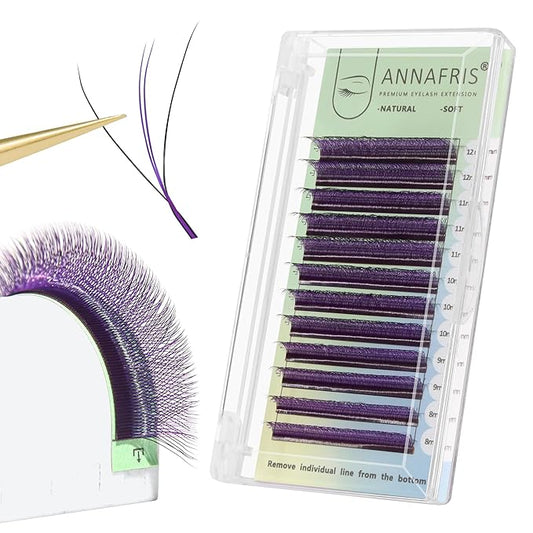 3D W Shape Purple Dual Core Premade Fan Eyelash Extensions Volume 2 Tips False Lashes Faux Mink Matte Black Cluster Lash Extensions(0.07 C,8-15mm Purple)