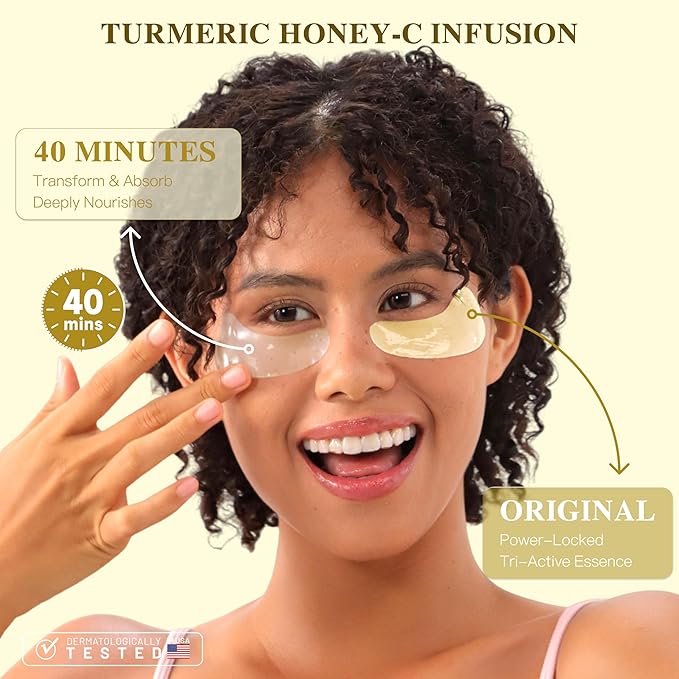 ICIKOL Collagen Under Eye Patches for Puffy Eyes and Dark Circles, Under Eye Mask for Dark Spots with Turmeric, Hydrating Undereye Mask Patches, Christmas Small Gifts for Women (12 Pairs, Turmeric)