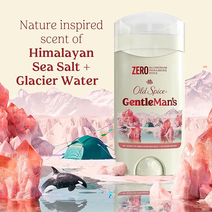 Old Spice GentleMan's Aluminum Free Dry Feel Deodorant for Men, 24/7 Lasting Freshness, Gentle on Skin with Skin Conditioners, Himalayan Sea Salt + Glacier Water Scent, 3.0 oz (Pack of 3)
