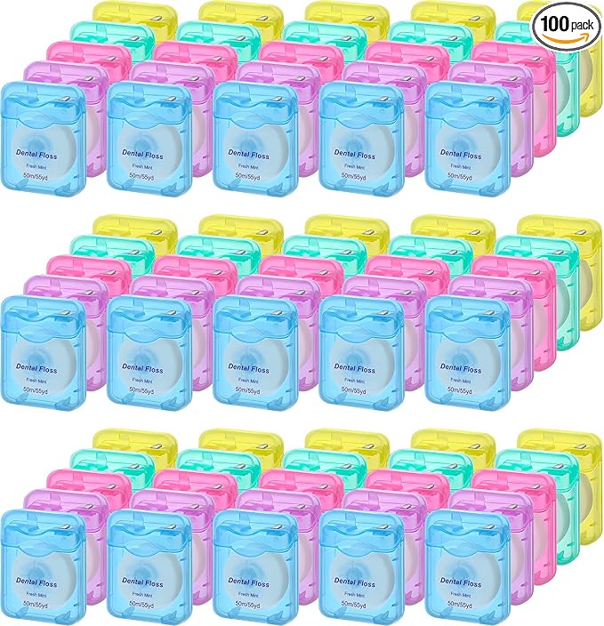 100 Pack Dental Floss Bulk Mint Flavored Floss Travel Oral Care Dental Floss for Teeth and Gum Protection, Each 164 ft/ 50 Meters(Multicolor)