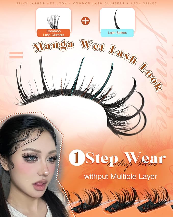 Manga Lashes Natural Look Spiky False Eyelashes Fluffy D Curl Wispy Lashes 3D Volume Anime Lashes with Spikes for Cosplay Party Wet Lashes Look by JIMIRE