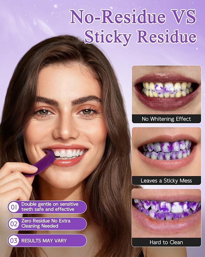 Purple Teeth Whitening Strips, Hydroxyapatite-Infused White Strips for Enamel Care, No-Sensitivity Whitening, Whitening & Color-Correcting Formula, 28 Strips (14 Treatments)