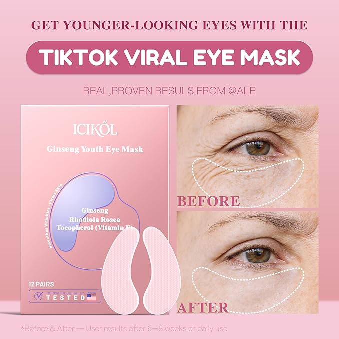 IICIKOL Collagen Under Eye Patches for Puffy Eyes and Dark Circles, Under Eye Mask for Wrinkle with Ginseng, Deep Hydrating Undereye Mask Patches, Christmas Small Gifts for Women (60 Pairs, Ginseng)
