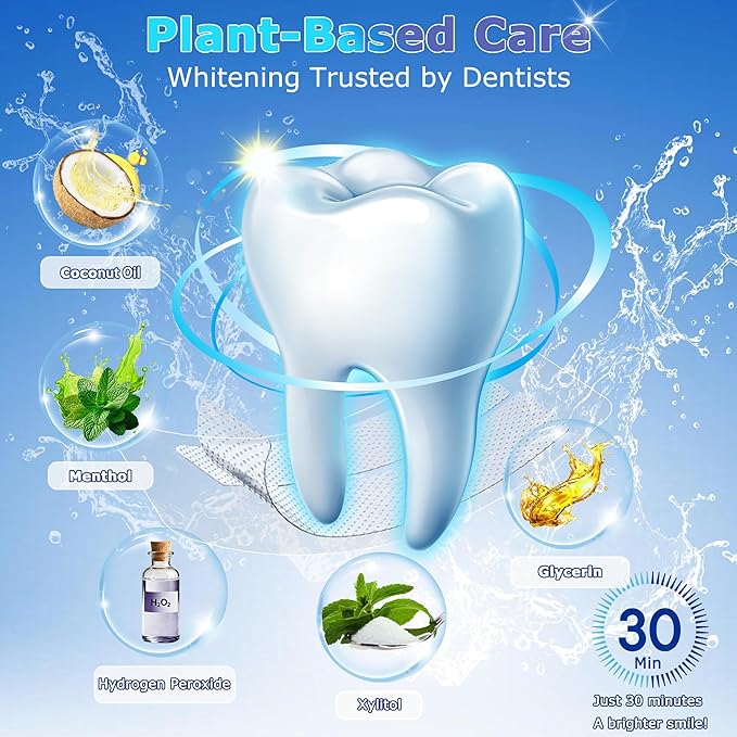 Professional Enamel-Safe Teeth Whitening Strips, Dentist-Approved Vegan Formula for Deep Stain Removal, Super Sticky and Non-Slip for Fast at Home Brightening | 16-Day Complete Kit | HanrayCare