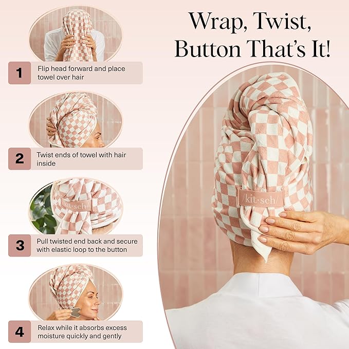 Kitsch XL Microfiber Hair Towel Wrap for Women - Microfiber Towel, Super Absorbent, Quick Dry, Anti-Frizz - for Long & Short Hairs, Turbans for Women