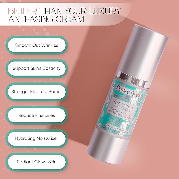 St. Croix Products: Peptide Blast DAY CREAM Packed with Collagen Peptides, and Vitamins C & E – For Face & Neck - 1oz.