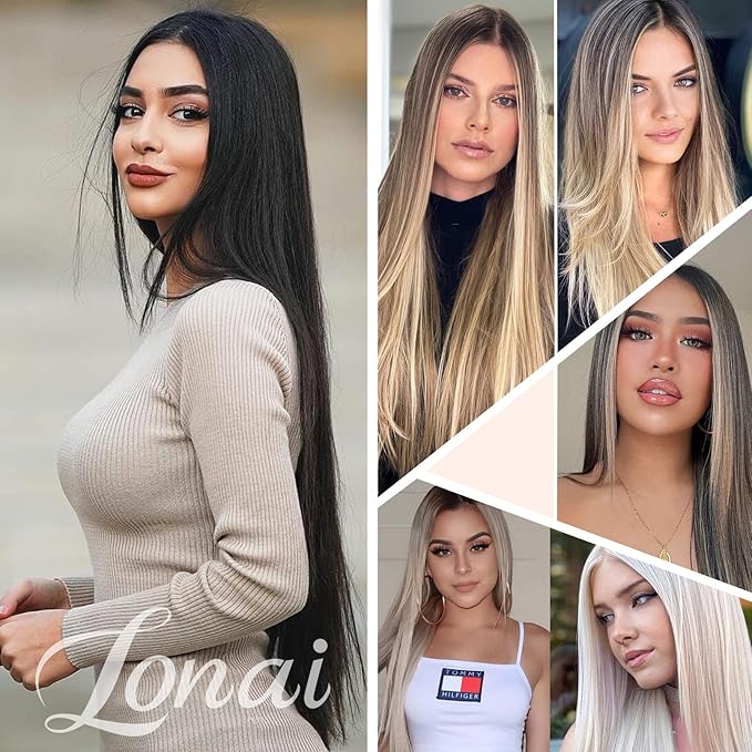 Clip in hair extensions，LONAI 6PCS Straight 24" Hair Extensions for Women，Heat Resistant Synthetic Hairpiece-Cool Brown with Blonde Highlights