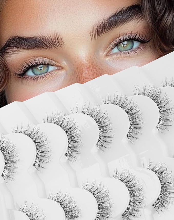 Onlyall Natural False Eyelashes Wispy Clear Band Fake Lashes H86