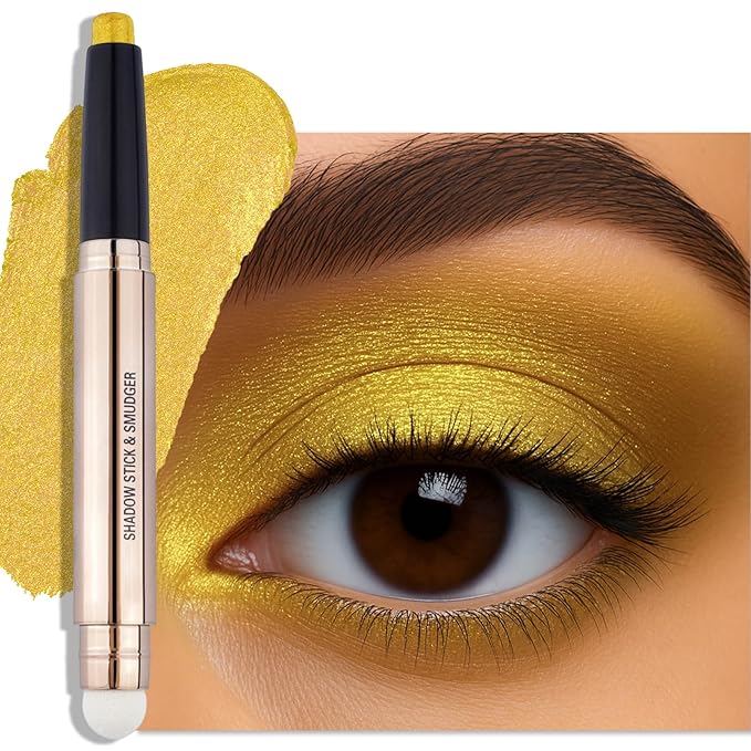 Erinde Waterproof Cream Eyeshadow Stick, Metallic Gold Shimmer Eye Shadow Sticks, Cream to Powder Eyeshadow Crayon, Buildable & Blendable Long-Lasting Eye Shadow Stick, Vegan & Cruelty-Free, C14