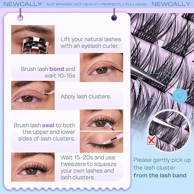 Wispy Lash Clusters Natural Look Cluster Eyelash Extensions 3D Look Eyelash Clusters CD-curly 10-16MM DIY Lash Extension at Home Easy to Use Individual Lashes Clean Eye Makeup by Newcally