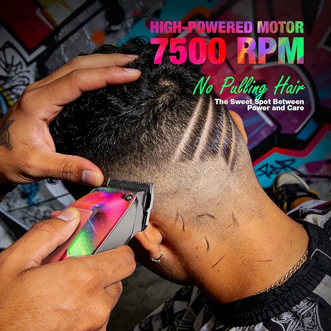 Mensure Professional Hair Clippers for Men, 7500RPM Metal Barber Clippers with Graffiti Design, Zero-Gapped Adjustable Blade, Cordless Clippers Kit with Color Guide Combs & Storage Bag