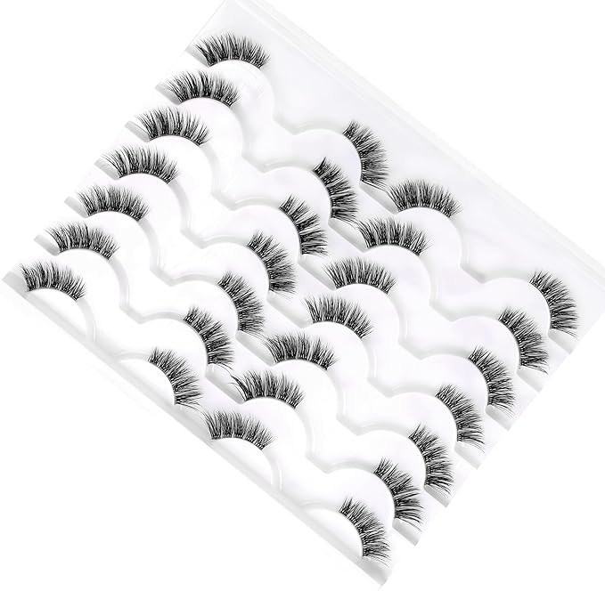Half Strips False Eyelash Clear Band Wispy Cat Eye Lash Natural Short Small 3/4 Accent Lashes Faux Mink Fake Eyelashes 14 Pairs Pack