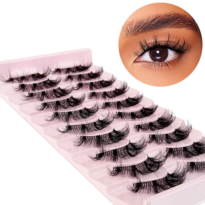 Mink Lashes Fluffy False Eyelashes Volume Wispy Lashes Fake Lashes Natural Look Eyelashes Faux Mink Lashes Strip Eyelash 10 Pairs Pack