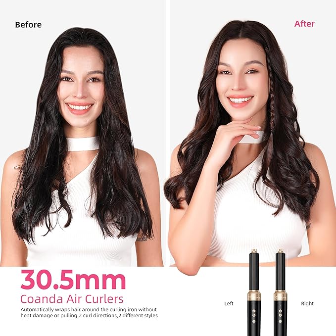 7 in 1 Blow Dryer Brush, Air Wrap Brush Set Hair Dryer Brush 110,000 RPM with Negative Ion Hair Styler Dry, Curling, Volumizing, Straightening and Styling (Black)