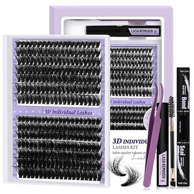 B&Q Fluffy Lash Clusters Kit 7D+90D Dramatic Eyelash Clusters Kit 10-18MM 0.05MM Wispy Lash Thick Volume DIY Individual Lashes 3D Mega Eye Lashes Suitable for Beginners at Home(KIT-70D+90D)