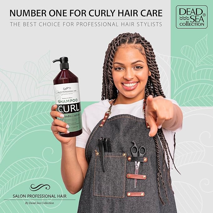 Dead Sea Collection Shampoo and Conditioner Set for Curly Hair - Pure Dead Sea Minerals, Avocado and Aloe – Professional Hair Care - Softening and Moisturizing - Pack of 2 (33.8 & 30.6 Fl. Oz)