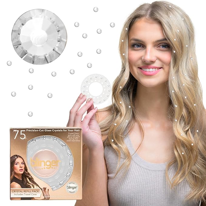 blinger® Shimmer Crystal Refill Pack – as seen on Shark Tank | 5 Discs – 75 Precision-Cut Glass Crystals | Hair-Safe Accessories | Styling Tool not included | Crystal 4 mm