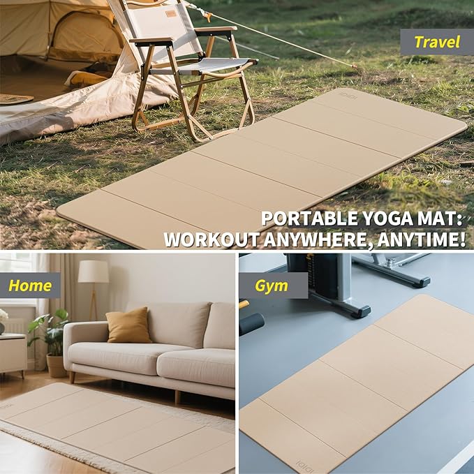 Foldable Yoga Mat Extra Thick & Large (74" x 31.5" x 0.32"), Double-Sided Non Slip & Lightweight Fitness Mat, 8mm Thick Wide Exercise Mats for Woman Man Kids, Portable Workout Mats for Travel, Studio or Home Use