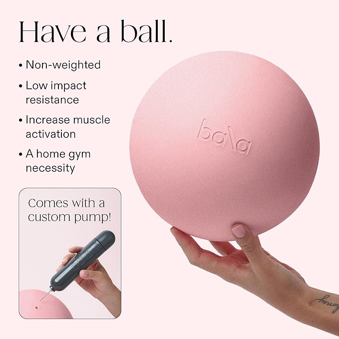 Bala Non-Weighted Exercise Ball - 8" Yoga Ball for Barre, Stretching, Strength & Core Training - Small Pilates Ball Workout Accessory with Mini Pump for Home Gym & Fitness Routines - 100% PVC