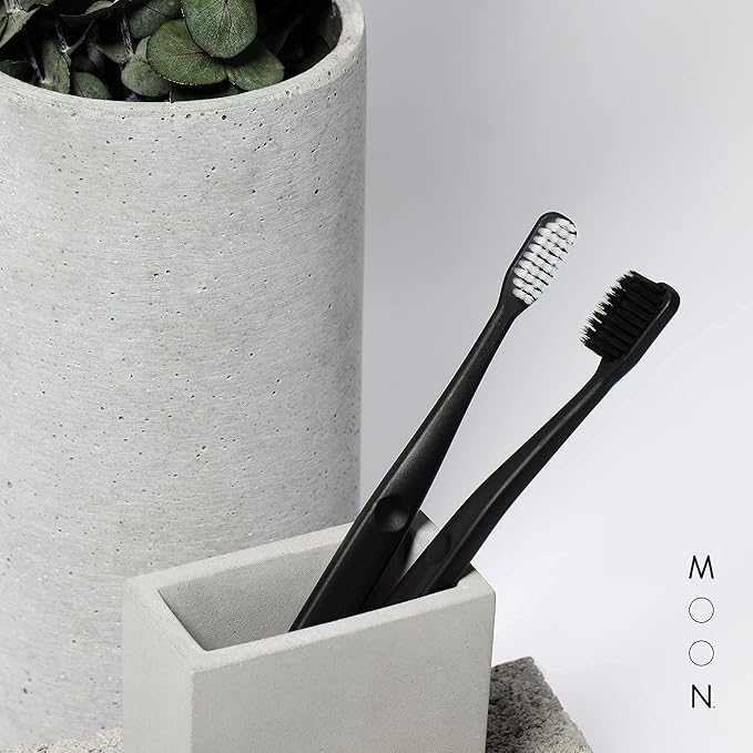 MOON Soft Bristle Toothbrush 2 x 2-Pack - 4 Extra Soft Toothbrushes for Adults, Gums & Teeth-Friendly - 720 Tapered Ultra-Fine Bristles per Brush for Gentle Deep Cleaning
