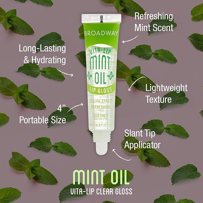 Ruby Kisses Broadway Vita-Lip Clear Lip Gloss (5 Pack Mint, Rosehip, Coconut, Argan Oil, Mango Butter), Ultra-Hydrating & Soothing Formula with Vitamin Oils, High-Shine Non-Sticky Finish Lip Balm