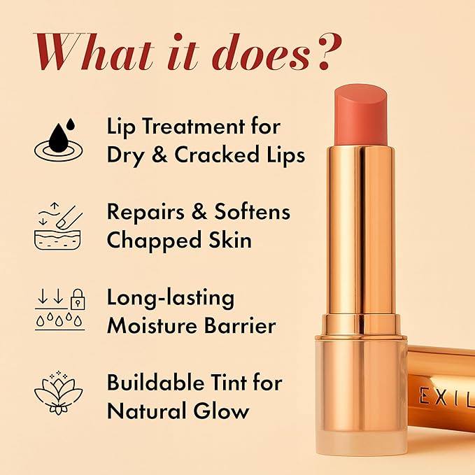 Clinexil Tinted Lip Balm – Anti-Wrinkle Lip Treatment with Deep Hydration & Long-Lasting Moisture. Natural Skincare with Cold Pressed oils – Clean, Non-Toxic Lip Care – 002 Peach Perfect