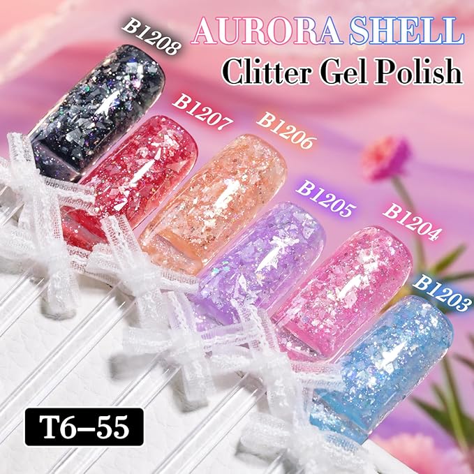 Double Rhythm 0.5Oz Glitter Gel Polish Same Color Same Bollte Shimmer Reflective Color for Nail Art Salon DIY Soak Off 15ml Nail Lamp Gel Polish at Home (Shell Black-B1208)