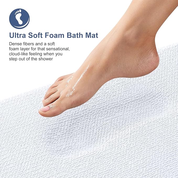 OLANLY Thick Memory Foam Bath Mat Rug 59x20, Extra Soft Absorbent Bathroom Rug, Quick Dry Bath Mats, Non-Slip, Machine Washable Carpet for Bathroom, Tub and Shower, Home Decor Accessories, White