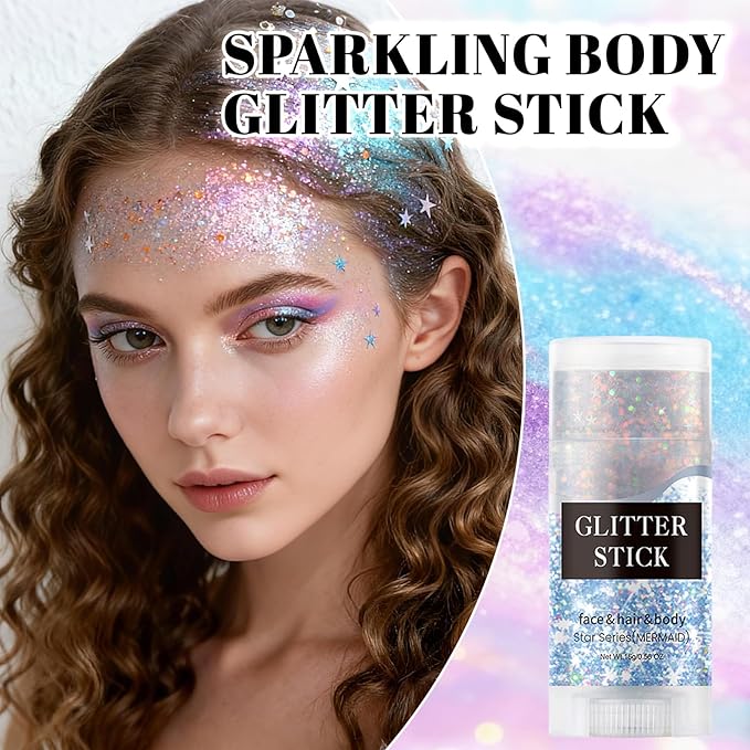 Face Body Glitter Stick,Holographic Sparkle Waterproof Hair Glitter Stick for Kids and Women for Party Singer Concert Rave Festival.(Mermaid)
