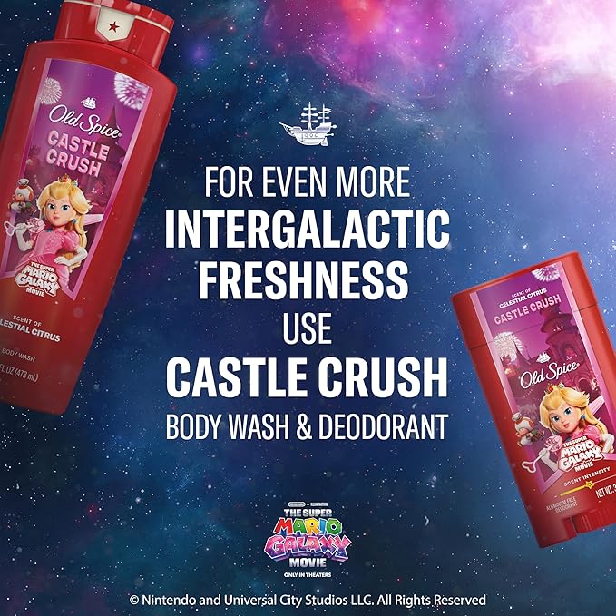 Old Spice Aluminum Free Deodorant for Men, Old Spice x The Super Mario Galaxy Movie, 24/7 Lasting Freshness, Lasting Odor Protection, Smell Super with Castle Crush, Celestial Citrus Scent, 3.0 oz