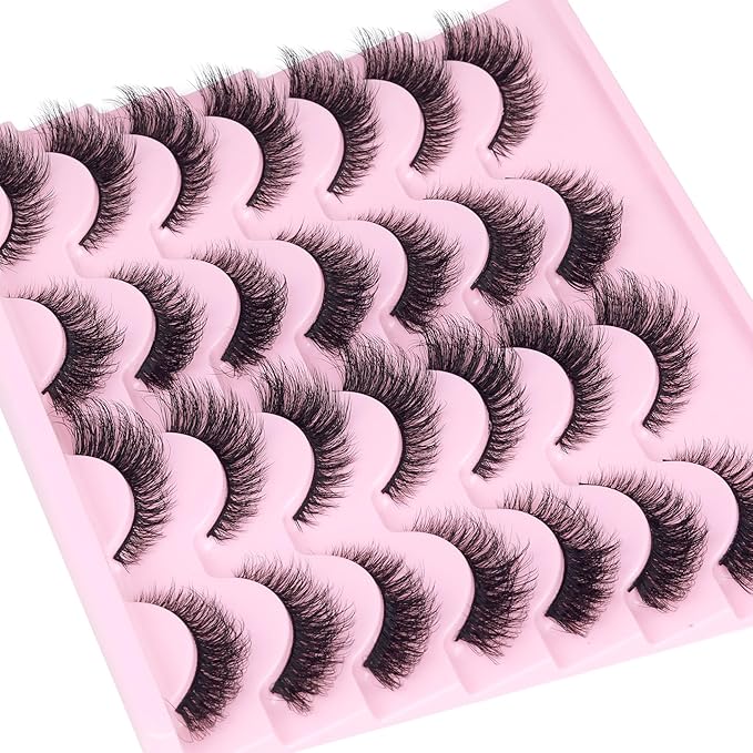 Cat Eye Lashes Wispy False Eyelashes Natural Look Strip Fake Eyelashes 14 Pairs Fluffy Volume Faux Mink Lashes that Look Like Extensions Short Lashes