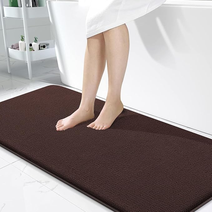 OLANLY Thick Memory Foam Bath Mat Rug 50x30, Extra Soft Absorbent Bathroom Rug, Quick Dry Bath Mats, Non-Slip, Machine Washable Carpet for Bathroom, Tub and Shower, Home Decor Accessories, Brown