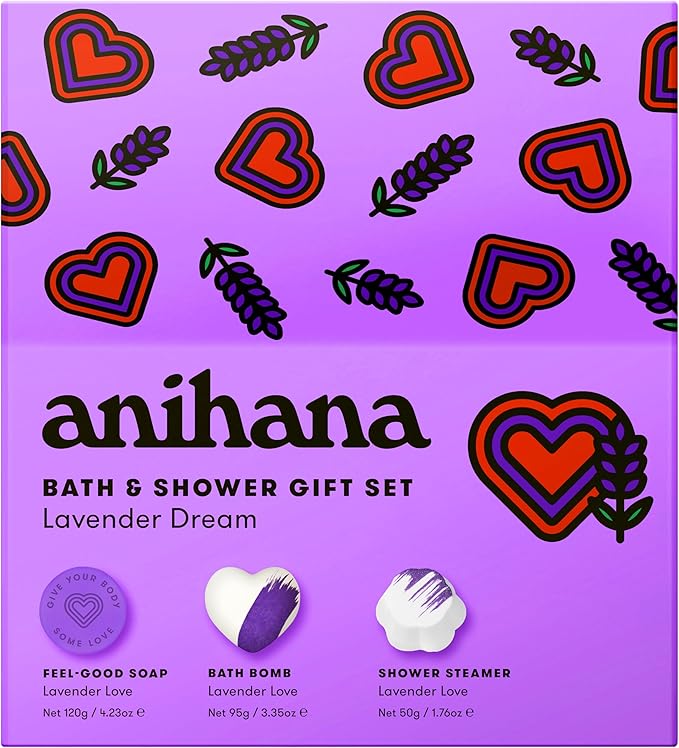 ANIHANA Lavender Dream Bath & Shower Gift Set with Shower Steamer, Bath Bomb, and Feel-Good Soap