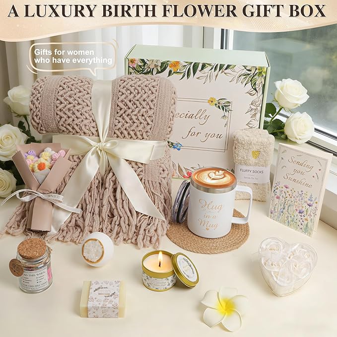 Valentines Day Gifts for Her Women Girlfriend Wife Daughter, 11 Pcs Birthday Gifts for Women Mom Her Best Friend Sister Grandma, Self Care Gift Get well Relaxing Spa Thank you Sympathy Gift Basket Set