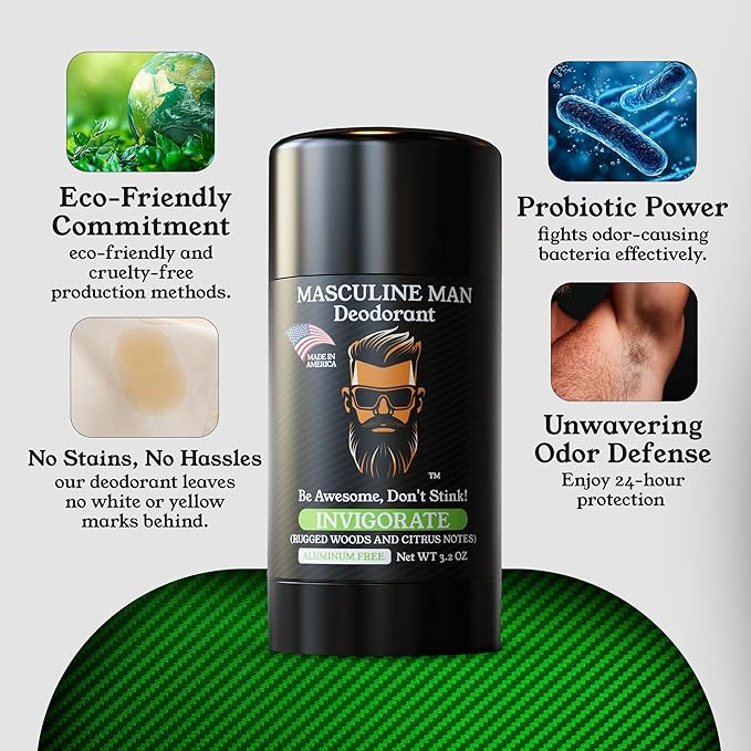 Deodorant for Men - Aluminum Free Mens Deodorant - Travel Size Natural Deodorants - Sweat Protection for Underarm, Stain-Free Stick Deodorants, Made in USA, 3.2oz (Pack of 2, Invigorate)