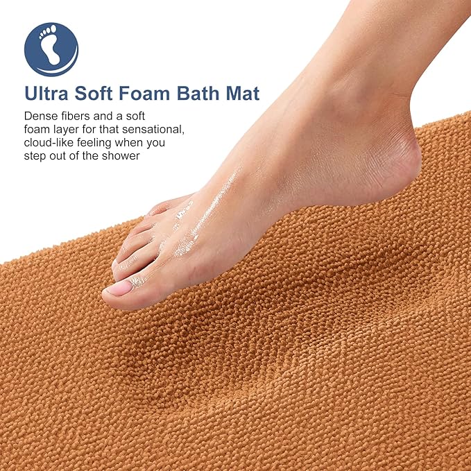 OLANLY Thick Memory Foam Bath Mat Rug 44x24, Extra Soft Absorbent Bathroom Rug, Quick Dry Bath Mats, Non-Slip, Machine Washable Carpet for Bathroom, Tub and Shower, Home Decor Accessories, Clay