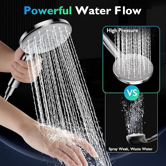 PinWin Shower Head, 8'' Dual Rain Shower Head with 11'' Adjustable Extension Arm, 7-Setting High-Pressure Handheld Combo, Rainfall LED Shower Head Water Temperature Controlled Color Changing,Chrome