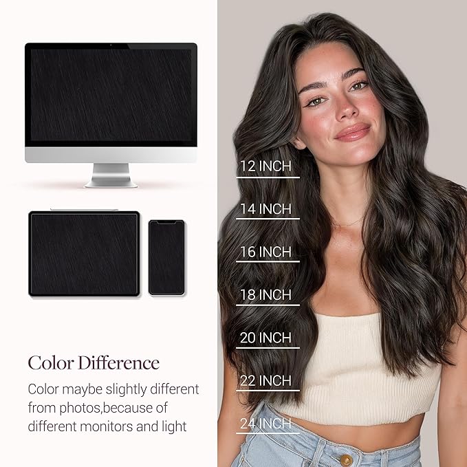 GOO GOO Invisi Edge Clip in Hair Extensions 18inch 170g 9Pcs Injected Seamless PU Clip in Hair Extensions, Virgin Real Human Hair, #1B Natural Black