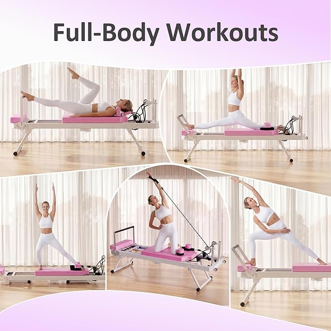 Pilates Reformer Machine, Foldable Pilates Equipment for Home Use and Gym Workout, Adjustable Resistance, 330 lbs Weight Capacity, for Advanced and Beginners Users