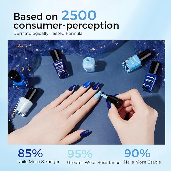 Morovan Blue Nail Polish Set: Glitter Light Royal Navy Blue Nail Polish Pack Shimmer Quick Air Dry Baby Sky Icy Klein Cobalt Mini Toe Bulk DIY Art Salon Summer Gift for Women