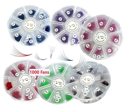 1000 Premade volume fans Mixed lengths 9-16mm loose Fans C, D Curl. Handmade eyelash extensions supplies Russian volume lash Wispy promade fan 4D 5D 6D 7D 8D 9D 10D (Red 6D 0.07 - Curl D)