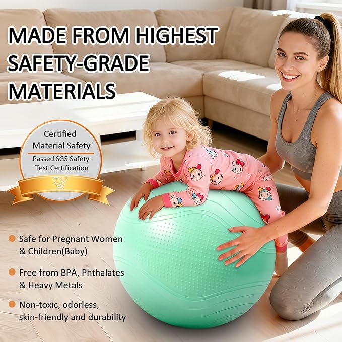 Gruper Yoga Ball, Multiple Sizes Non Slip Exercise Ball for Workout, Birthing, Balance, Stability, Pregnancy, 2200LB Capacity, Anti Burst Chair for Home and Office, Includes Quick Pump & Fitness Guide