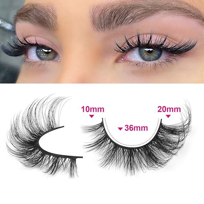 ALICROWN Mink Lashes Cat Eye Fairy Eyelashes Fuzzy Full False Eyelashes Wispy Fake Eyelashes Fox Eye Lashes Kit with Lash Bond and Seal 7 Pairs
