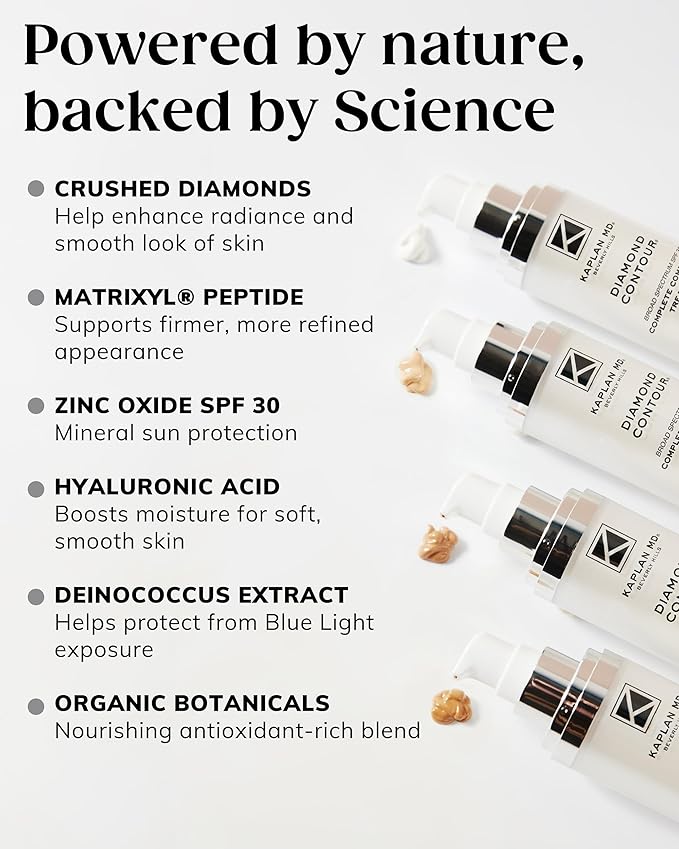 Kaplan MD Diamond Contour Broad Spectrum SPF 30 - Complete Complexion Treatment, Hydrating Sheer Coverage, UVA/UVB & Blue Light Protection, Fragrance-Free, Deep Tinted Sunscreen for Face