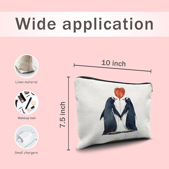 Nogrit penguin lover gifts Penguin Makeup Cosmetic Bag,Romantic Penguin Couple In Love Makeup Travel Toiletry Bag,Anniversary Valentine's Day penguin Gifts for women