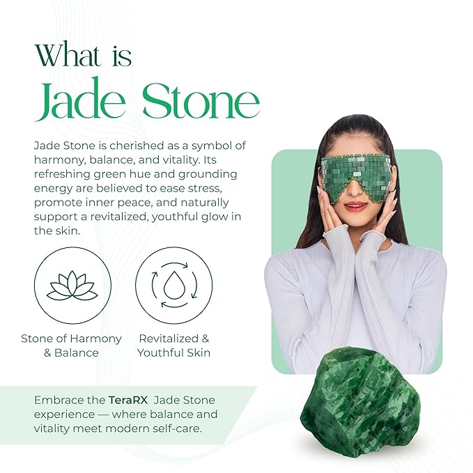 TeraRX® Jade Eye Mask for Facials – Authentic Jade Mask Beaded Facial Eye Covers with Adjustable Straps for Relaxation & Skincare – Natural Stone Relief for Puffiness, Dark Circles & Facial Tension