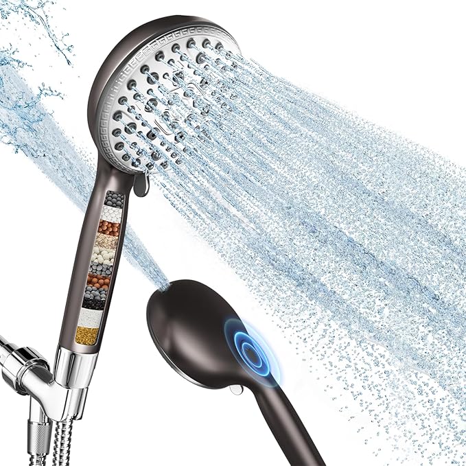 Shower Head with Handheld, Shower Heads High Pressure, Shower Head with Filter-Hand Held Showerhead Set,7 Modes Filtered Showerhead with 59″Replacement Hose/Bracket/Filters