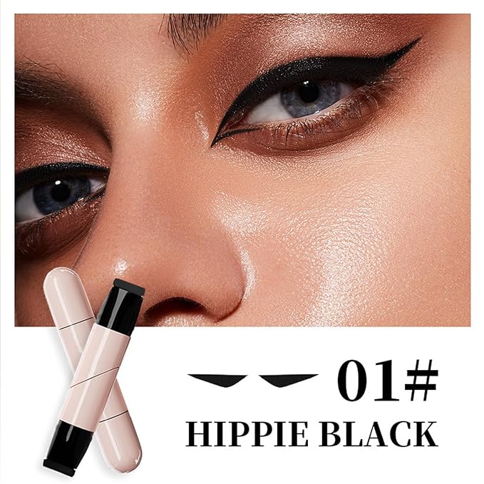 2 Pack Black Eyeliner Stamp,One-Piece Liquid Gel Eyeliner Stencil Set for Perfect Wings,Long Lasting Waterpoof & Smudgeproof Foldable Makeup Eye Liner Tool
