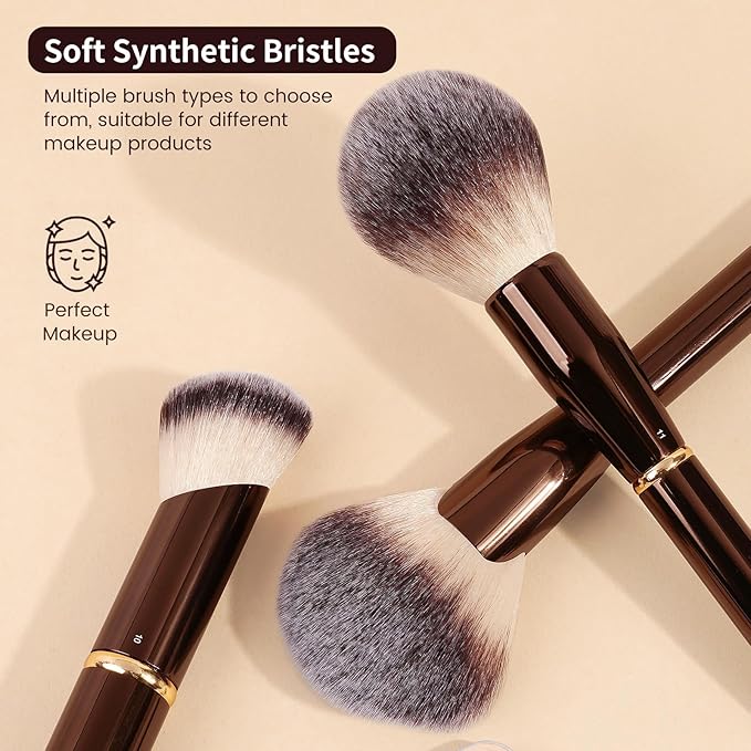 MAANGE Makeup Brushes 16Pcs Professional Foundation Powder Blush Contour Eyeshadows Double-End Makeup Brushes Set with Bag and Gift Box-CoffeeBrown